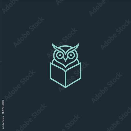 Owl book logo in clean and intelligent line art style.