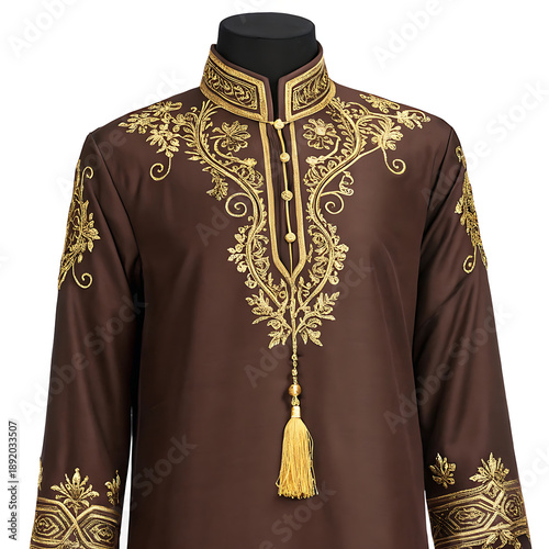 Golden Threads of Heritage A Regal Brown Tunic with Embroidered Elegance