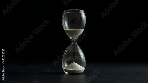 Time passing in hourglass on dark surface