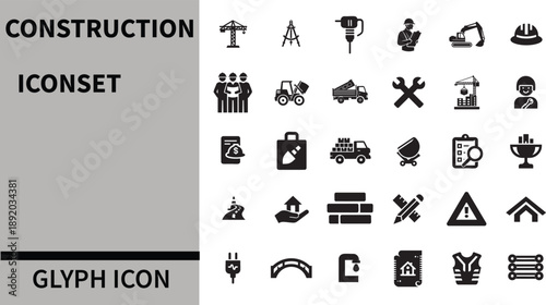 Construction Iconset - Tools, Building, Machinery, Safety, Equipment, Hard Hat, Blueprint