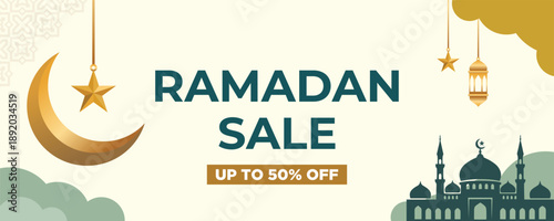 Islamic ramadan sale banner design with cream simple color vector background for modern business and digital design