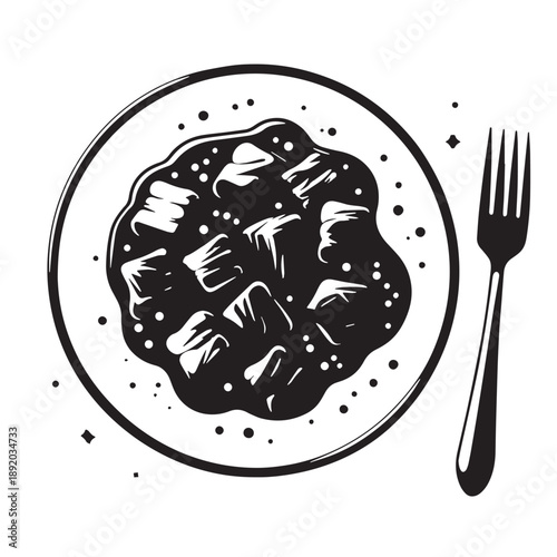 Black Beef Stroganoff Silhouette Vector, High Quality Illustration on White Background