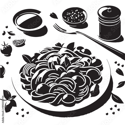 Black Beef Stroganoff Silhouette Vector, High Quality Illustration on White Background