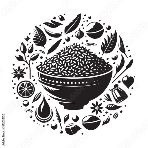 Black Biryani Silhouette Vector, High Quality Illustration on White Background