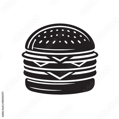 Black Burger Silhouette Vector, High Quality Illustration on White Background