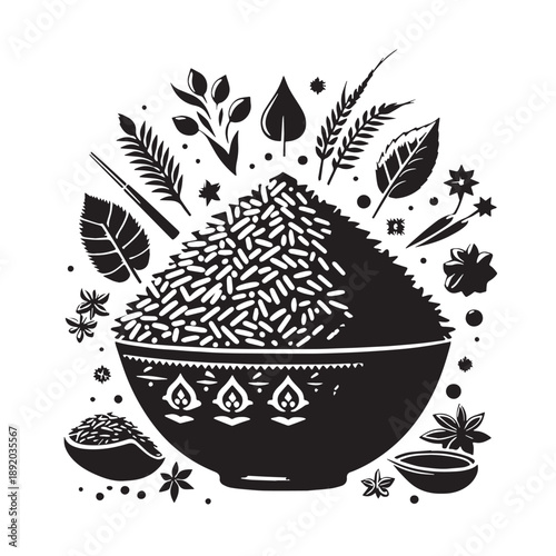Black Biryani Silhouette Vector, High Quality Illustration on White Background