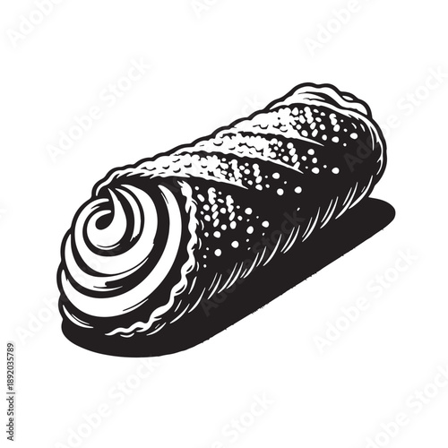 Black Cannoli Silhouette Vector, High Quality Illustration on White Background