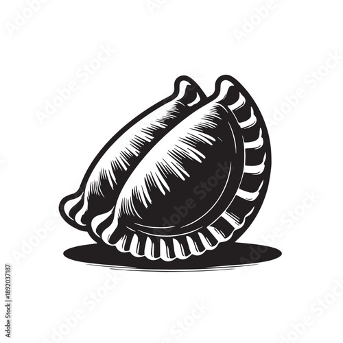 Black Beef Empanadas Silhouette Vector, High Quality Illustration on White Background
