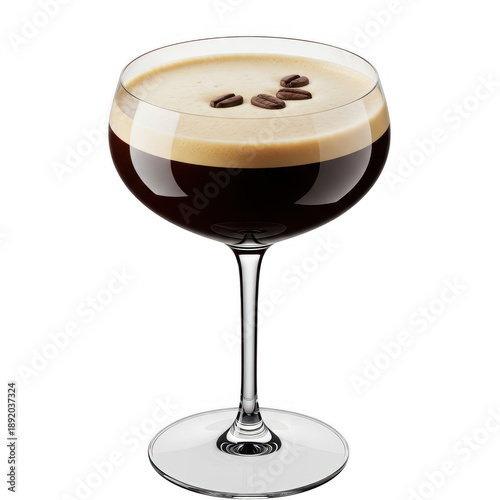 Elegant espresso martini cocktail isolated on transparent background