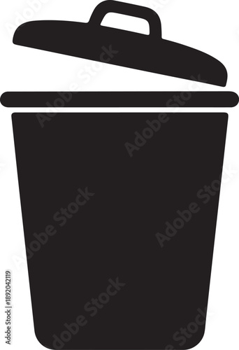 Trash Bin Black Silhouette Icon,Garbage Can Vector Symbol