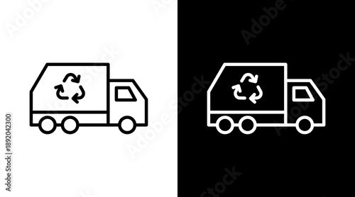 Garbage Truck White Icon Set Vector 