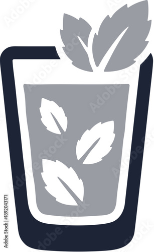 Minimalist Flat Glass Drink with Mint Leaves Refreshing Beverage Icon