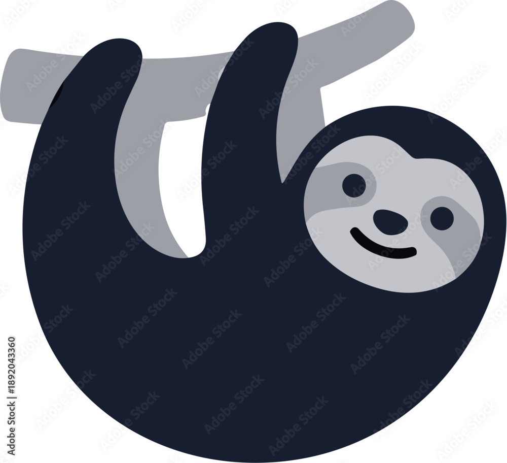 Naklejka premium Cute Cartoon Flat Design Sloth Hanging on Branch Illustration