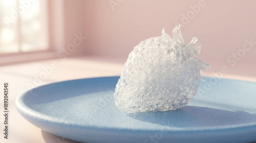 Delicious Coconut Truffle on a Blue Plate with a Soft Background.