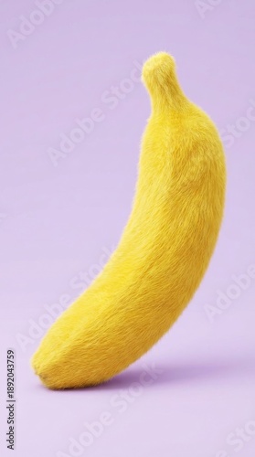 Vibrant Yellow Banana with Fuzzy Texture on a Soft Purple Background.