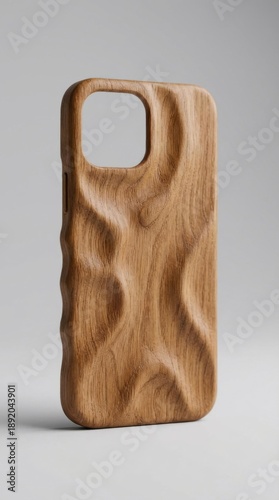 Wooden phone case with unique wavy texture, handcrafted accessory for smartphone protection.