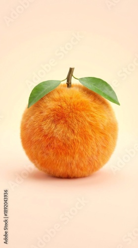 Fluffy Orange with Green Leaves on a Light Orange Background.