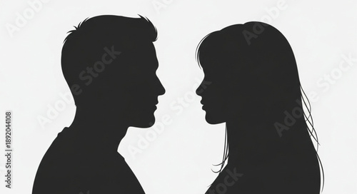 Silhouette of a man and woman facing each other.