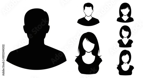 Collection of Diverse Human Silhouette Icons Representing People.