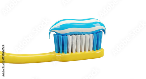 Yellow Toothbrush with Blue and White Toothpaste