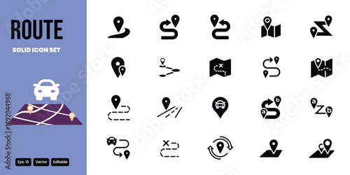 route solid icon set vector design good for web and mobile app
