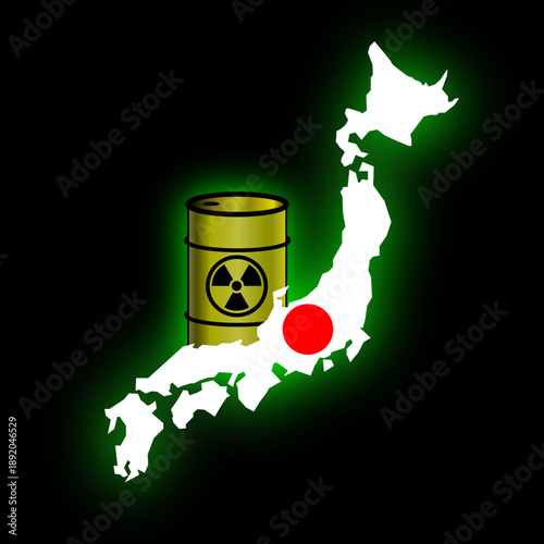 Carte du Japon avec baril de substance radioactive