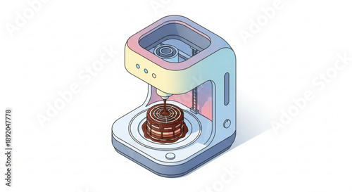 3d printer creating cylindrical object on white background with pastel colors