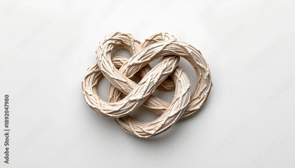 Naklejka premium A three dimensional paper structure with loops and curves resembling a handmade sculpture set against a plain background.