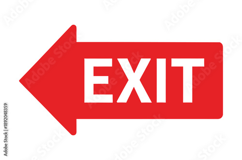 Red exit sign with a left-pointing arrow on a white background, clearly indicating an egress route for safety and navigation.