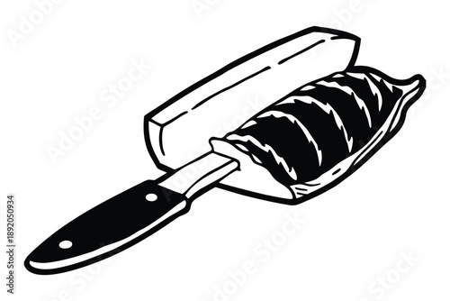 Black and White Hand Drawn Knife Peeling Striped Banana