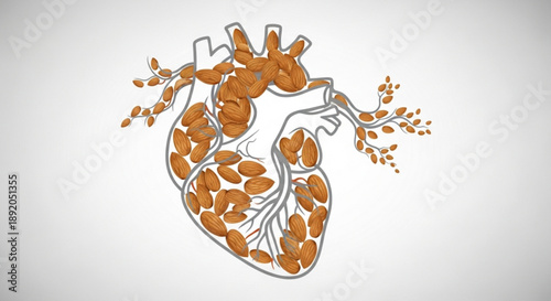 Detailed illustration of an orange heart with leafy vascular system on white background