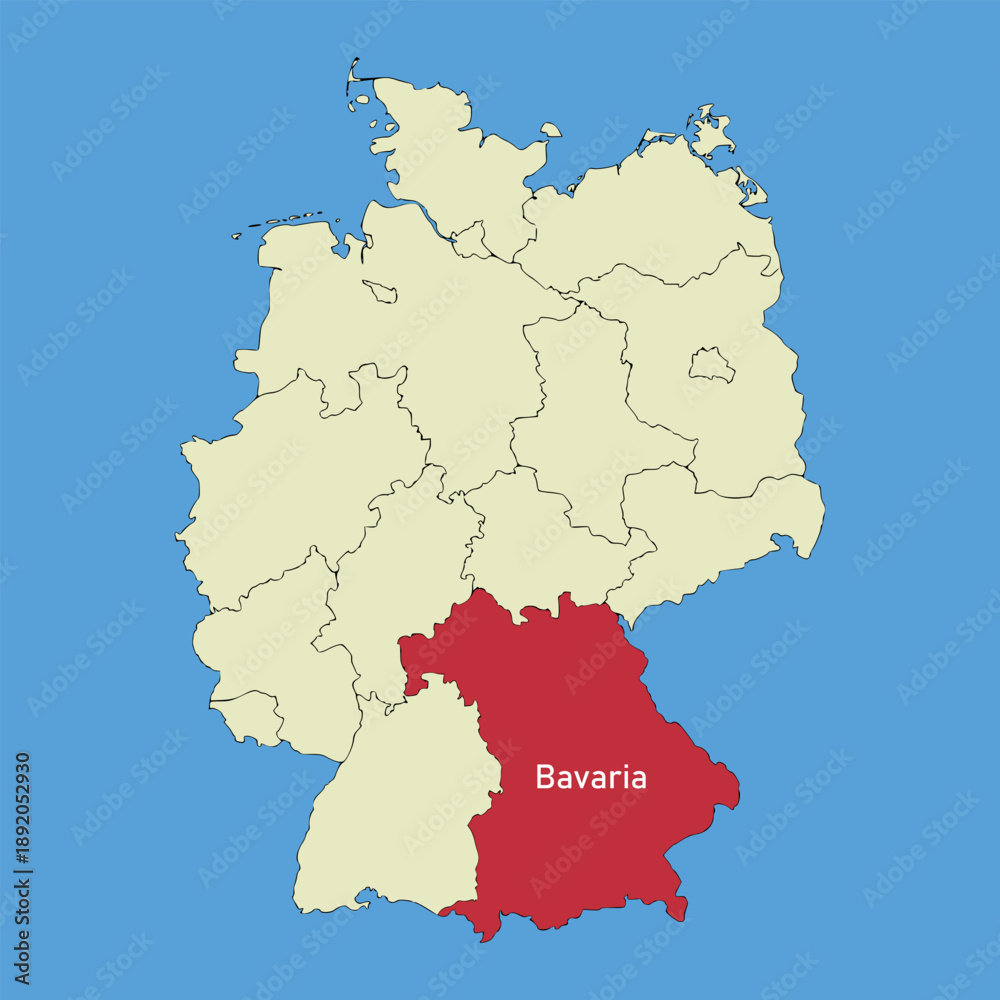 Fototapeta premium The state of Bavaria on the map of Germany. Vector illustration
