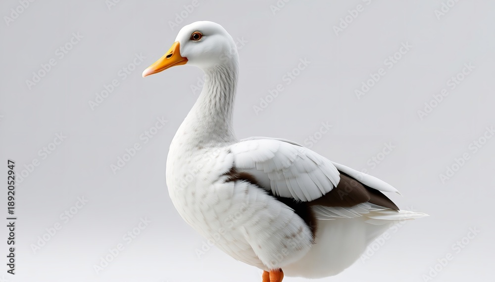 Obraz premium White goose portrait with orange beak against light background