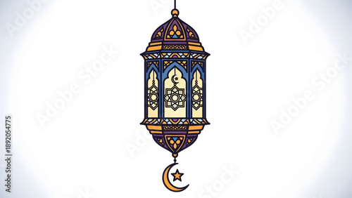 Ornate Hanging Lantern with Crescent Moon.