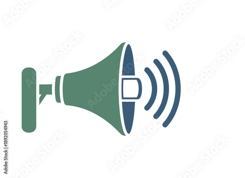 Green Megaphone Loudspeaker Emitting Sound Waves.