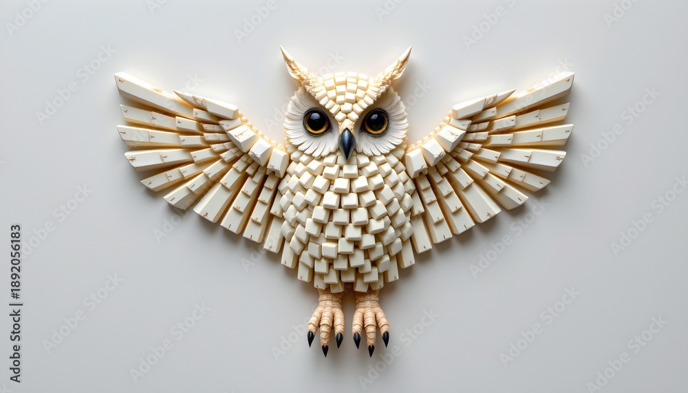 Fototapeta premium An intricate owl sculpture crafted from bricks, showcasing a high level of detail and creativity.
