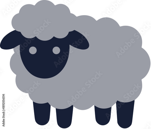 Simple Flat Design Grey Sheep Farm Animal Vector Illustration