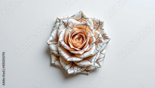 Wallpaper Mural A delicate rose crafted from paper with intricate detailing its petals. Surrounding it is a circular pattern that resembles a clock face Torontodigital.ca