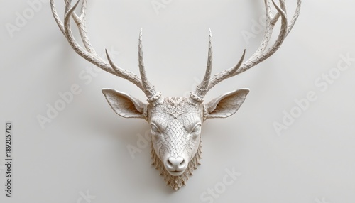 Wallpaper Mural This is a photograph of a decorative wall mount featuring a stylized stag's head with antlers Torontodigital.ca