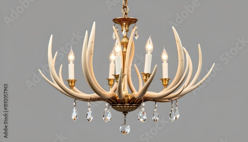 Wallpaper Mural A chandelier with an antler design, featuring white lights and crystals. It is set against a neutral background. Torontodigital.ca