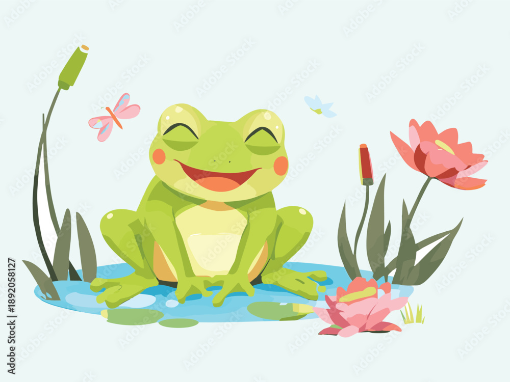 Fototapeta premium illustration of happy green frog. cartoon style, children’s illustration
