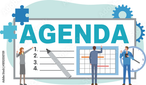 AGENDAの文字イラストとビジネスマン