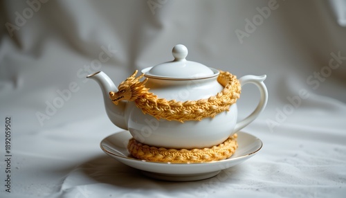 Wallpaper Mural An ornate teapot adorned with gold elements, including decorative leaves and what appears to be a crown on top Torontodigital.ca