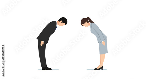 Japanese etiquette illustration, bowing people