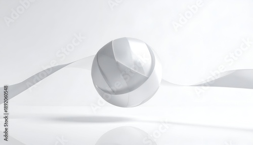3D sphere with curving ribbon against a bright white background