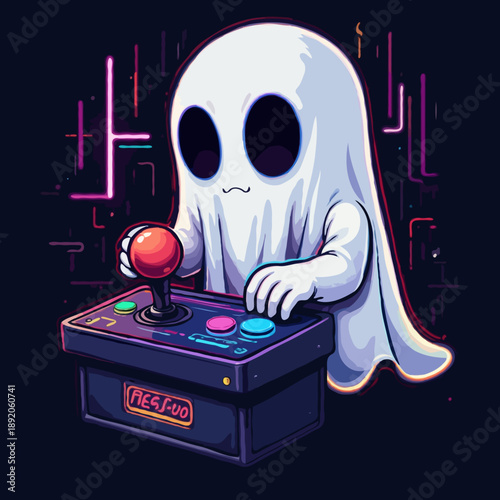 A cartoon vector illustration of a spooky halloween ghost silhouette in the dark night featuring a black art design with fashion and beauty elements