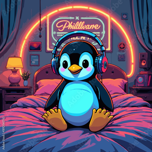 A cute cartoon penguin character wearing a pirate hat celebrates a fun winter holiday party in the cold snow with this happy animal vector illustration art