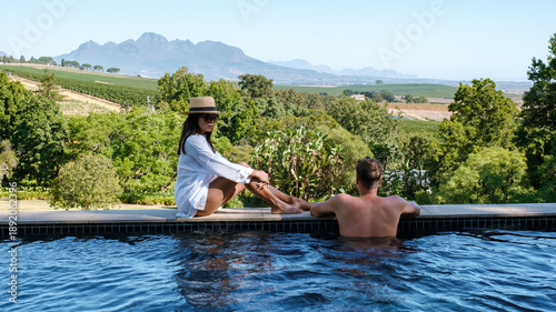 Εκτύπωση καμβά Explore stellenbosch relaxing by the pool in south africa scenic vineyards