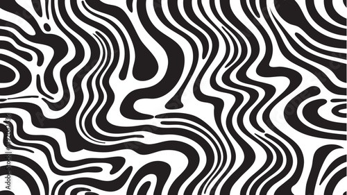 Abstract black and white swirling lines create a dynamic visual pattern.