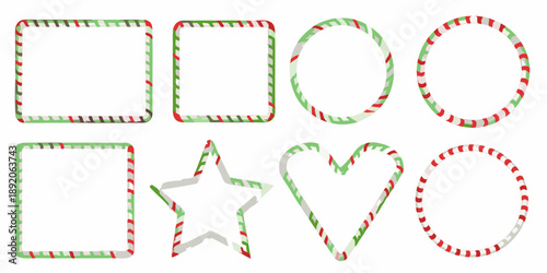 Festive holiday shapes outlined in red and green candy cane stripes
